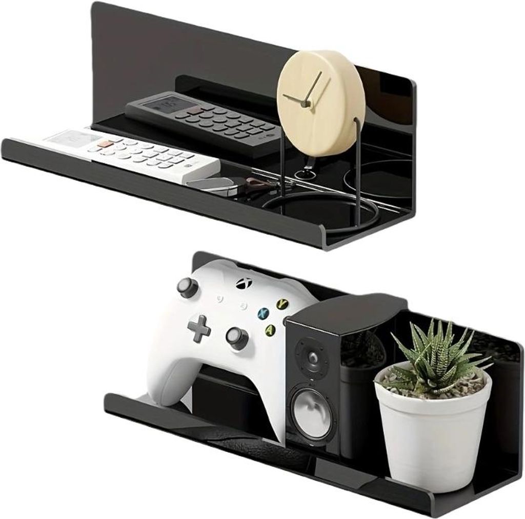 INF Acrylglas Wandregal 2er Set - Klebemontage ohne Bohren, Schweberegal Schwarz