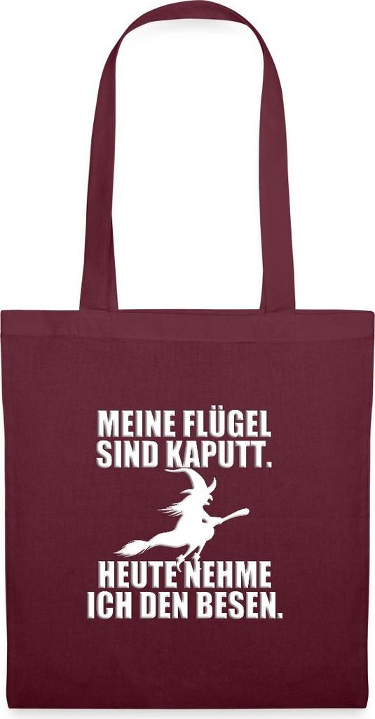 Spreadshirt Hexe Mit Besen Lustiger Spruch Halloween Stoffbeutel, One size, Burgunderrot