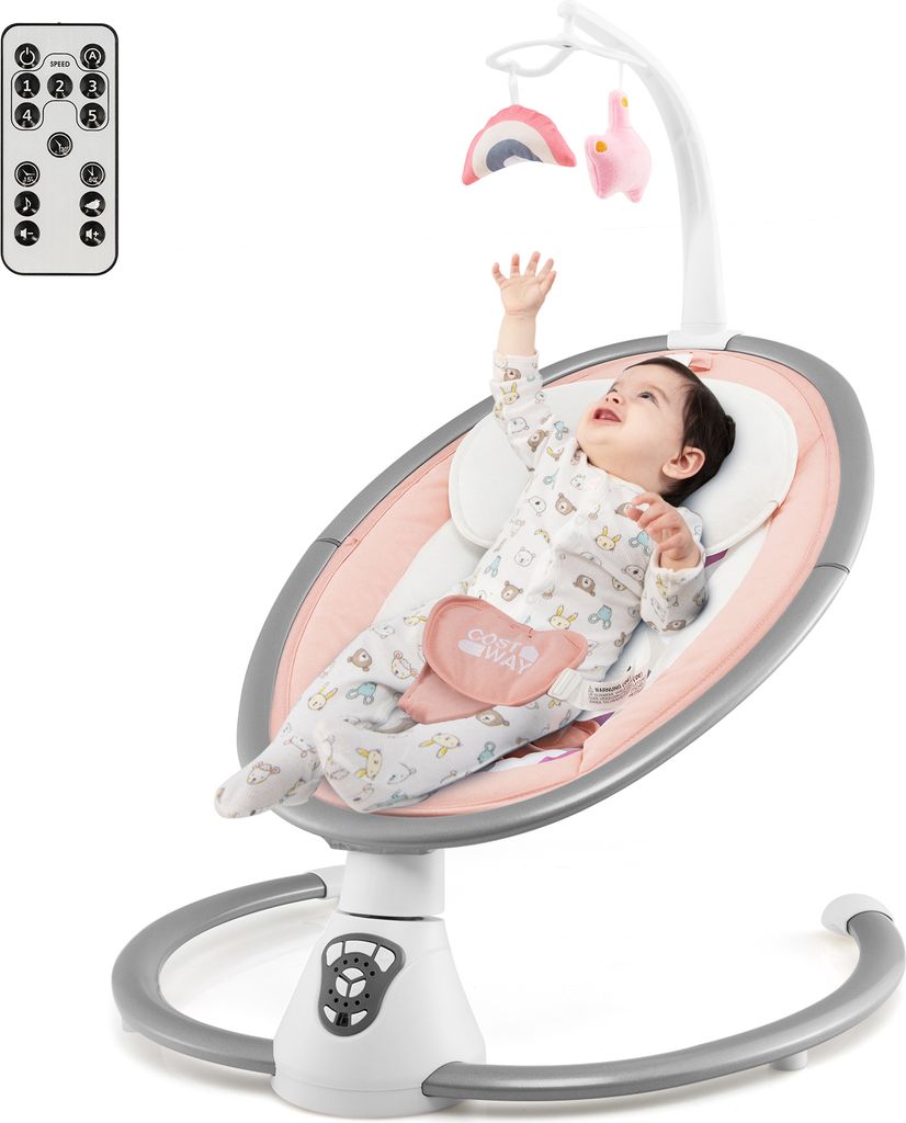GOPLUS Elektrische Babywippe, Babyschaukel mit 5 Schwingungsamplituden, 3 Timer, Musik & Fernbedienung, Babyliege mit Spielzeug, Sicherheitsgurt & ...