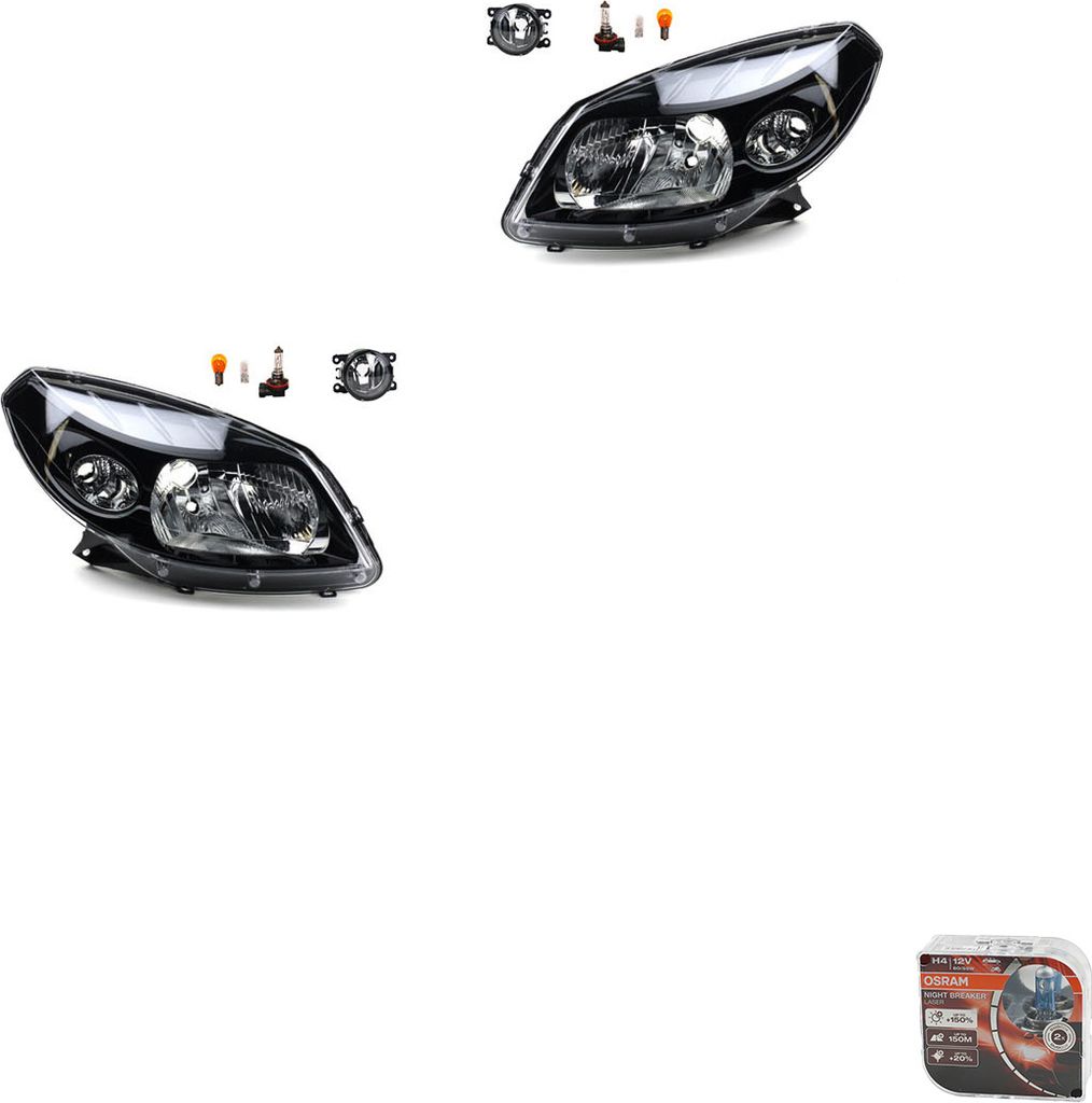 Johns, Scheinwerfer Satz + Osram Night Breaker Laser passend für Dacia Sandero 06/08 8200074008 6202E1 00006202E1 6710027 0000620639 620639 000062...