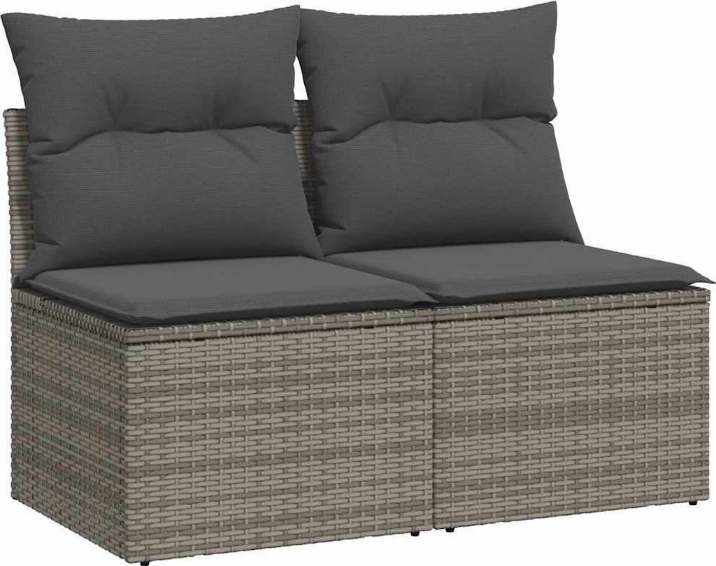 2-tlg. Garten-Sofagarnitur mit Kissen Grau Poly Rattan Akazie