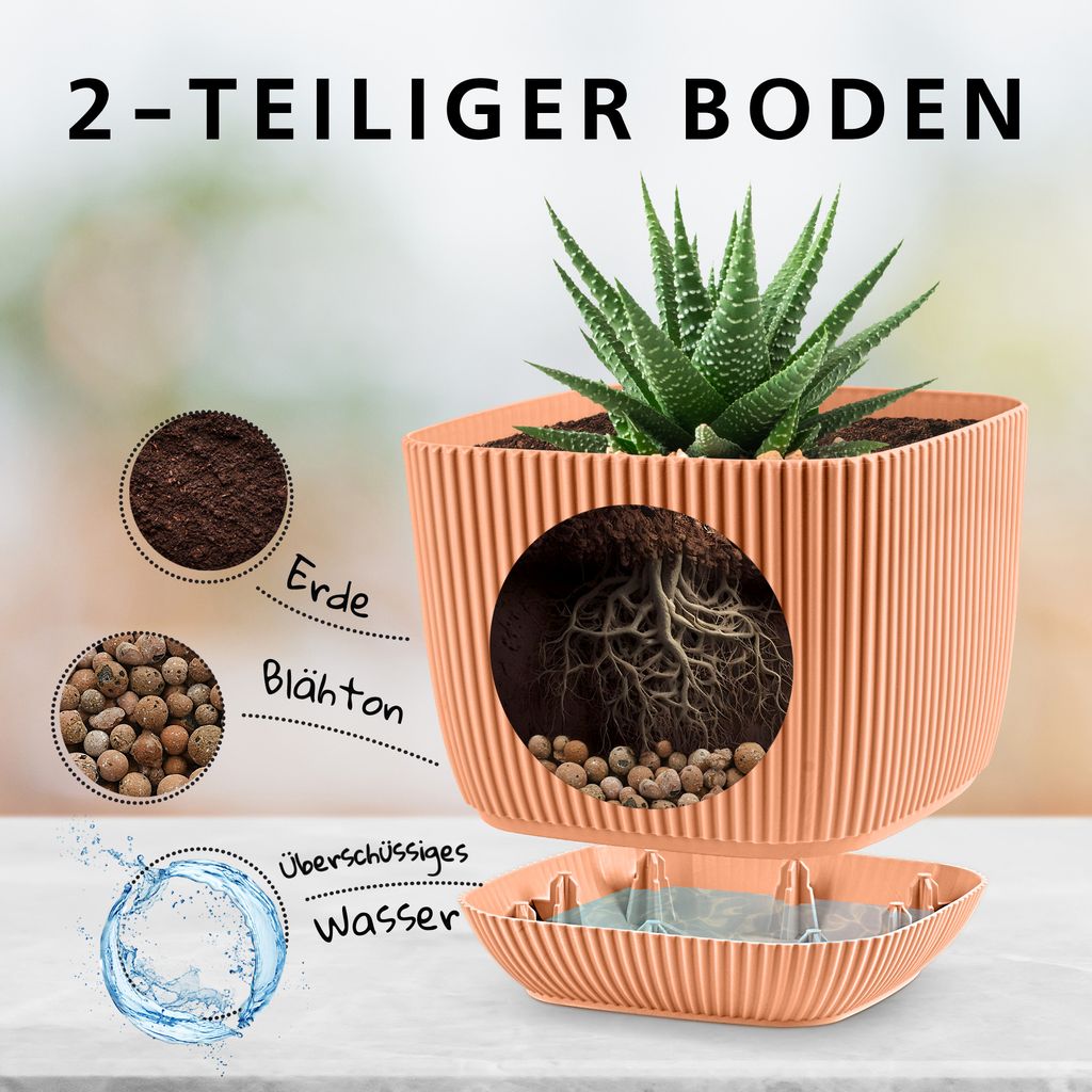 Blumentopf Groß Rosa, Übertopf 1L, Pflanzentopf Geriffelt Produktbild 3