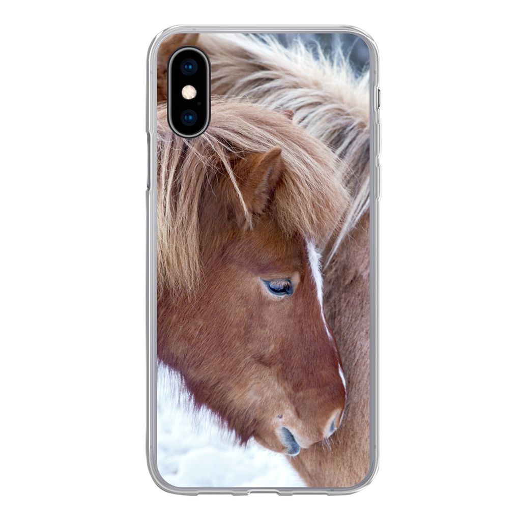 MuchoWow Handyhülle Schutzhülle Hülle für iPhone X Pferde - Fohlen - Schnee Silikon Softcase Handy Hülle - Handyhülle