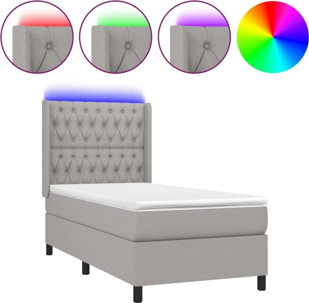 Boxspringbett mit Matratze & LED Hellgrau 90x200 cm Stoff