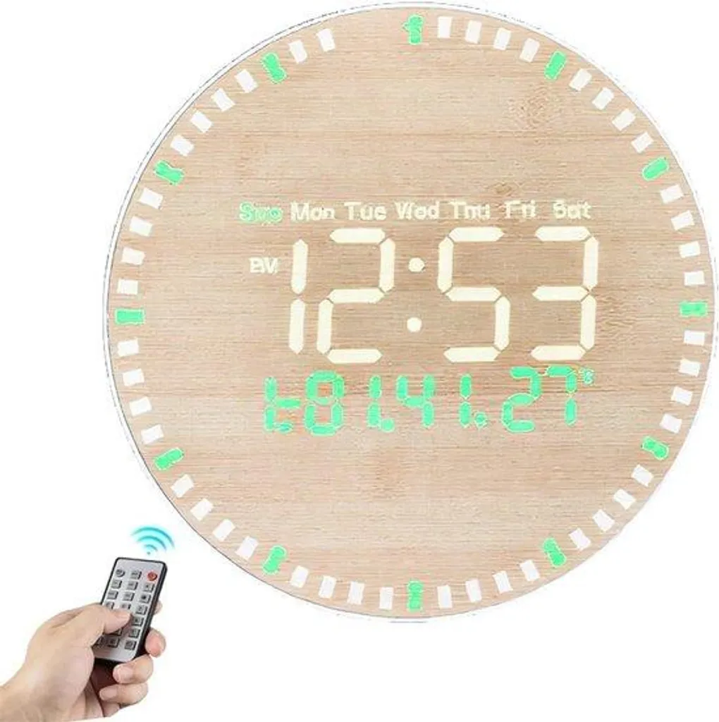 Horloge LED bois luminosité automatique avec capteur humidité 25 cm