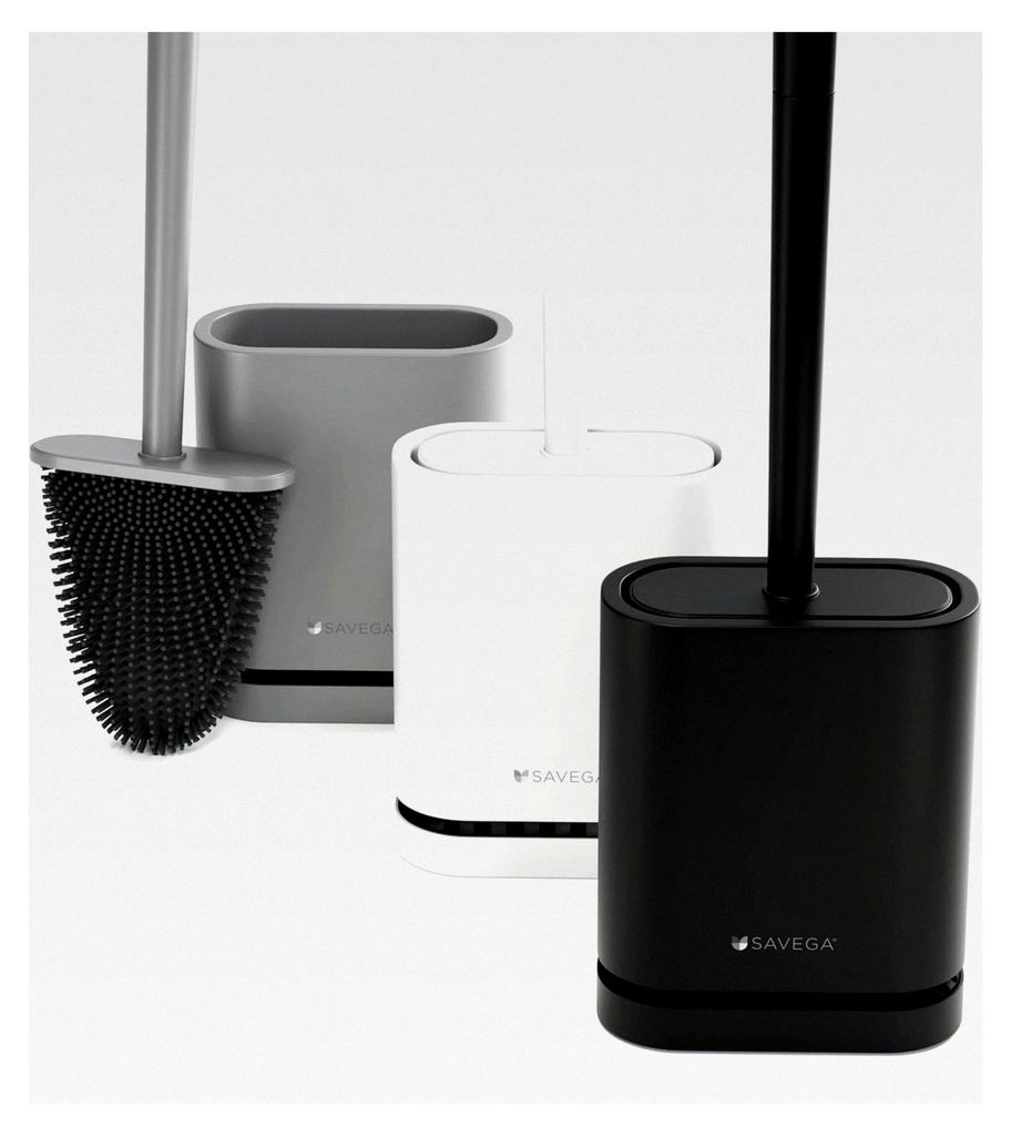 Toilettenbürste aus Silikon – Wandmontage – Bürstenhalter ohne Bohren – WC Bürstengarnitur (Schwarz)