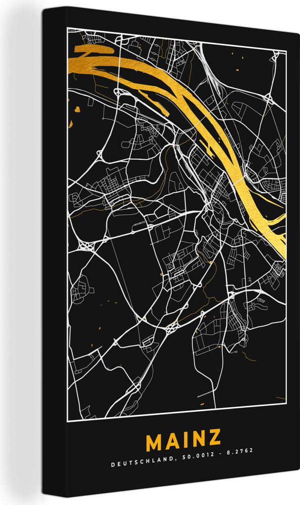 OneMillionCanvasses - Leinwandbilder - 90x140 cm, Mainz - Stadtplan - Karte - Deutschland - Gold, Wandbilder Kunstdruck Wanddekoration - Foto auf...