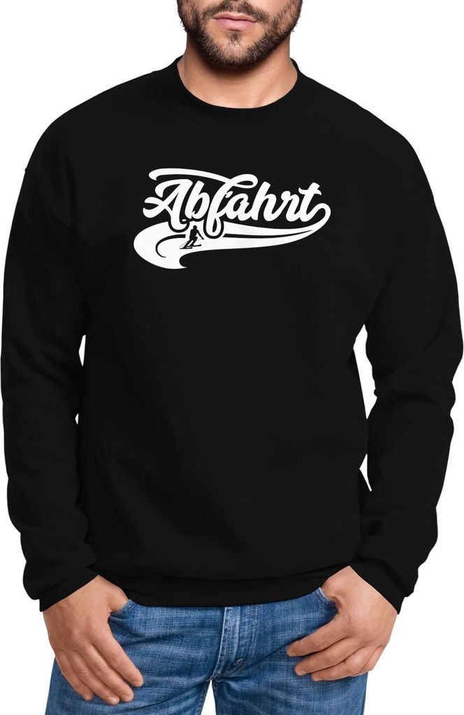 Sweatshirt Herren Abfahrt Winter Apres Ski Piste Sport Schnee Skifahrer Rundhals-Pullover Moonworks schwarz L