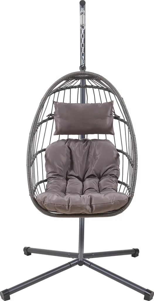 Chaise balancelle de jardin suspendue avec support et grand coussin gris