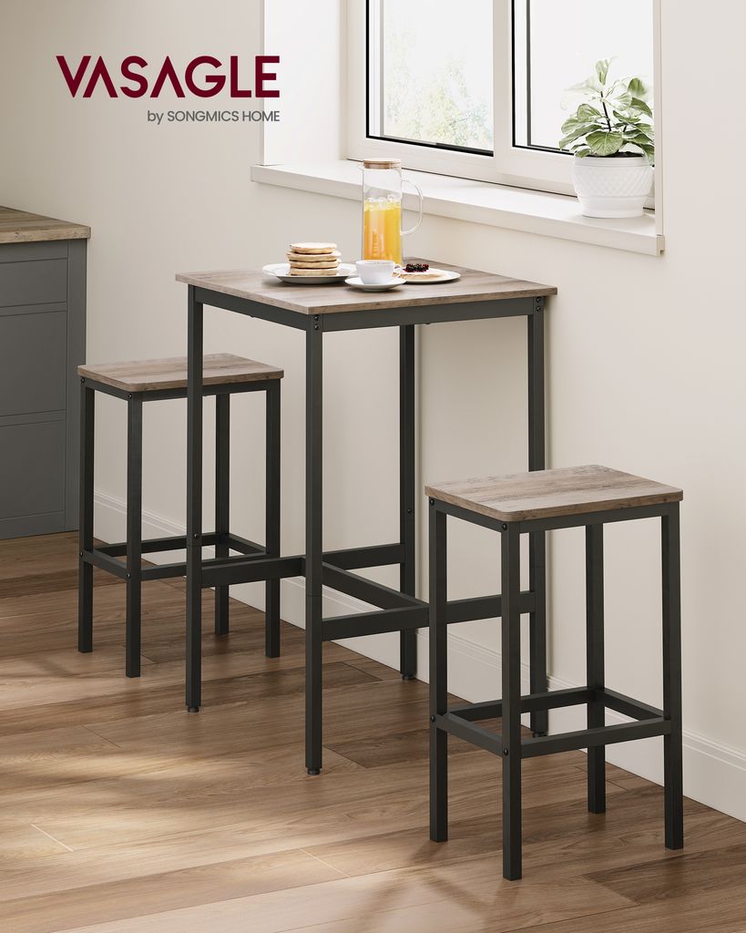 VASAGLE Bartisch-Set mit 2 Barhockern, 60 x 60 x 90 cm, Produktbild 2
