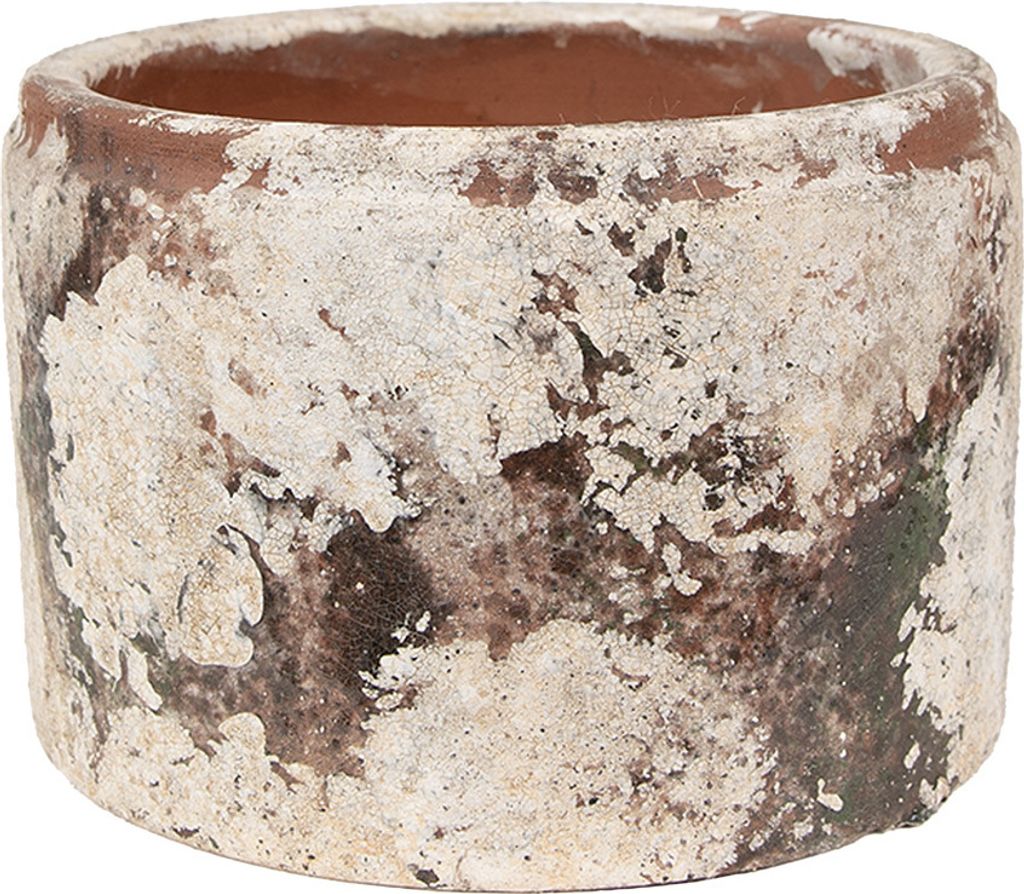 Clayre & Eef Blumentopf Ø 18x11 cm Beige Grün Terrakotta