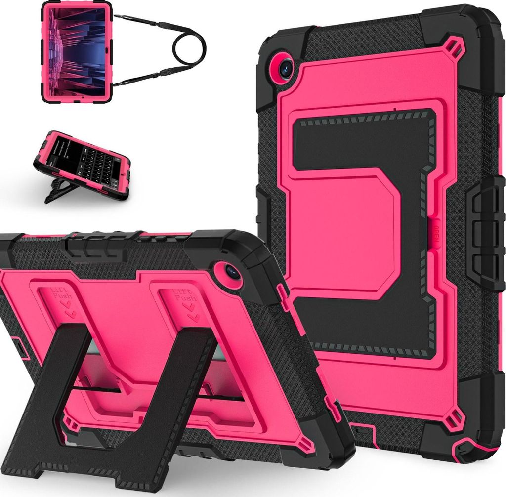 Silikon Hybrid Hülle für Samsung Galaxy Tab A11 Plus Big Holder & Gurt Pink