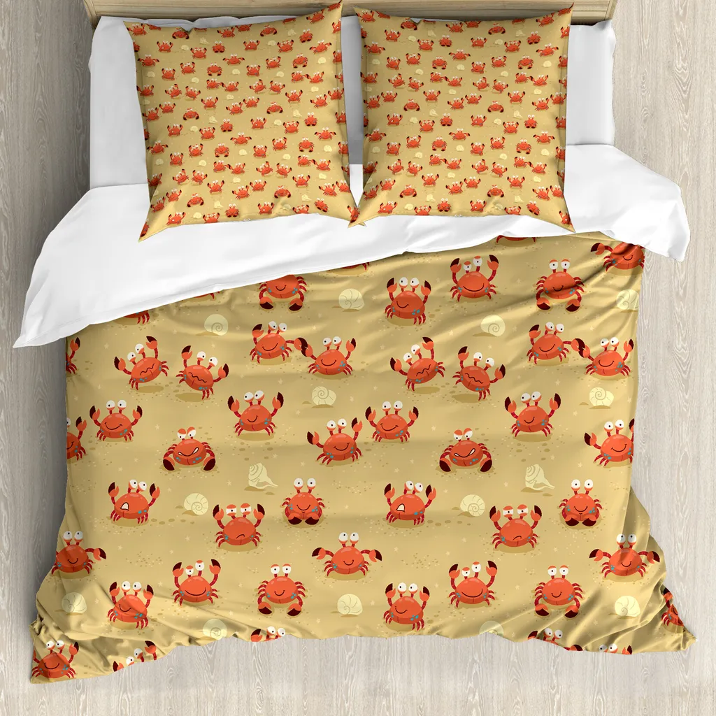 Housse de couette ABAKUHAUS Crabe 155x220cm en Marron pâle et Orange