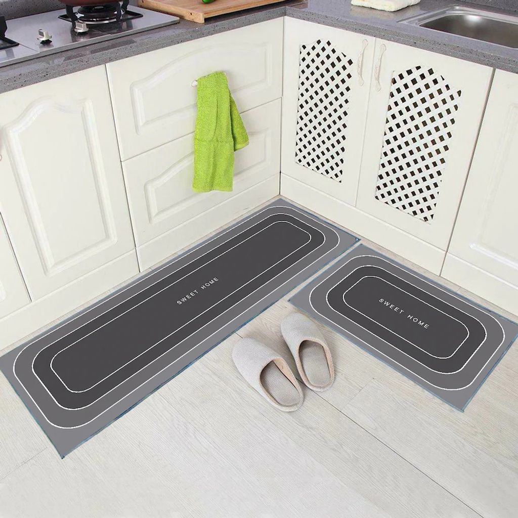 Set 2 Tappetini Da Cucina Antiscivolo Lavabili – Microfibra Morbida, Assorbenti, In Poliestere, Misure 40x60+40x120 Cm