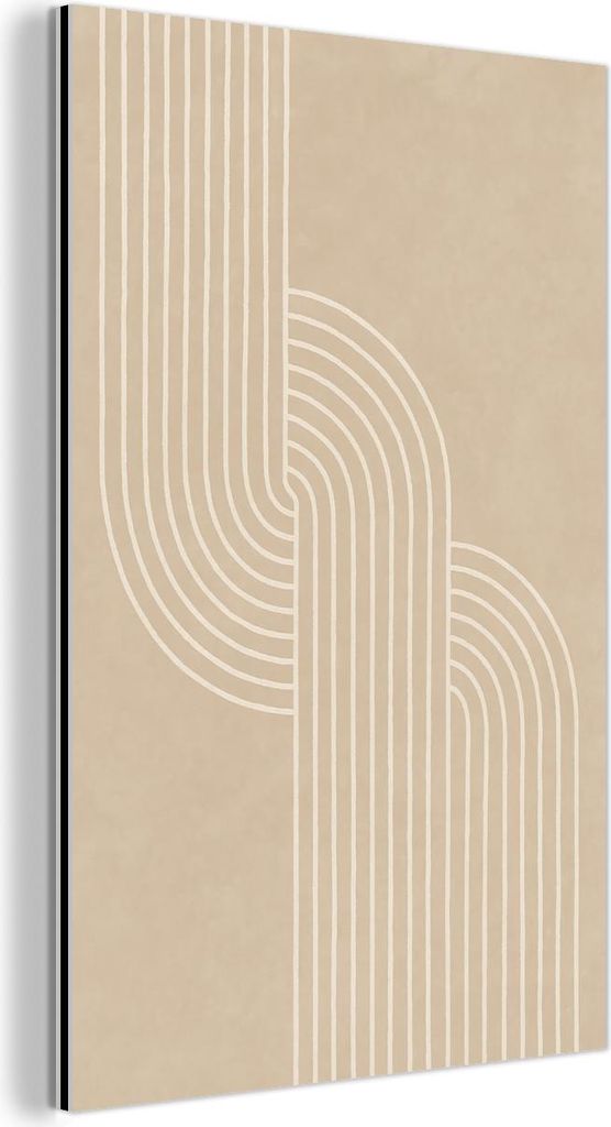MuchoWow Wanddekoration Metall Metallbild Wandkunst 20x30 cm Parallele Linien - Leichte Textur - Beige MuchoWow Aluminium Gemälde - Alu Dibond Bild