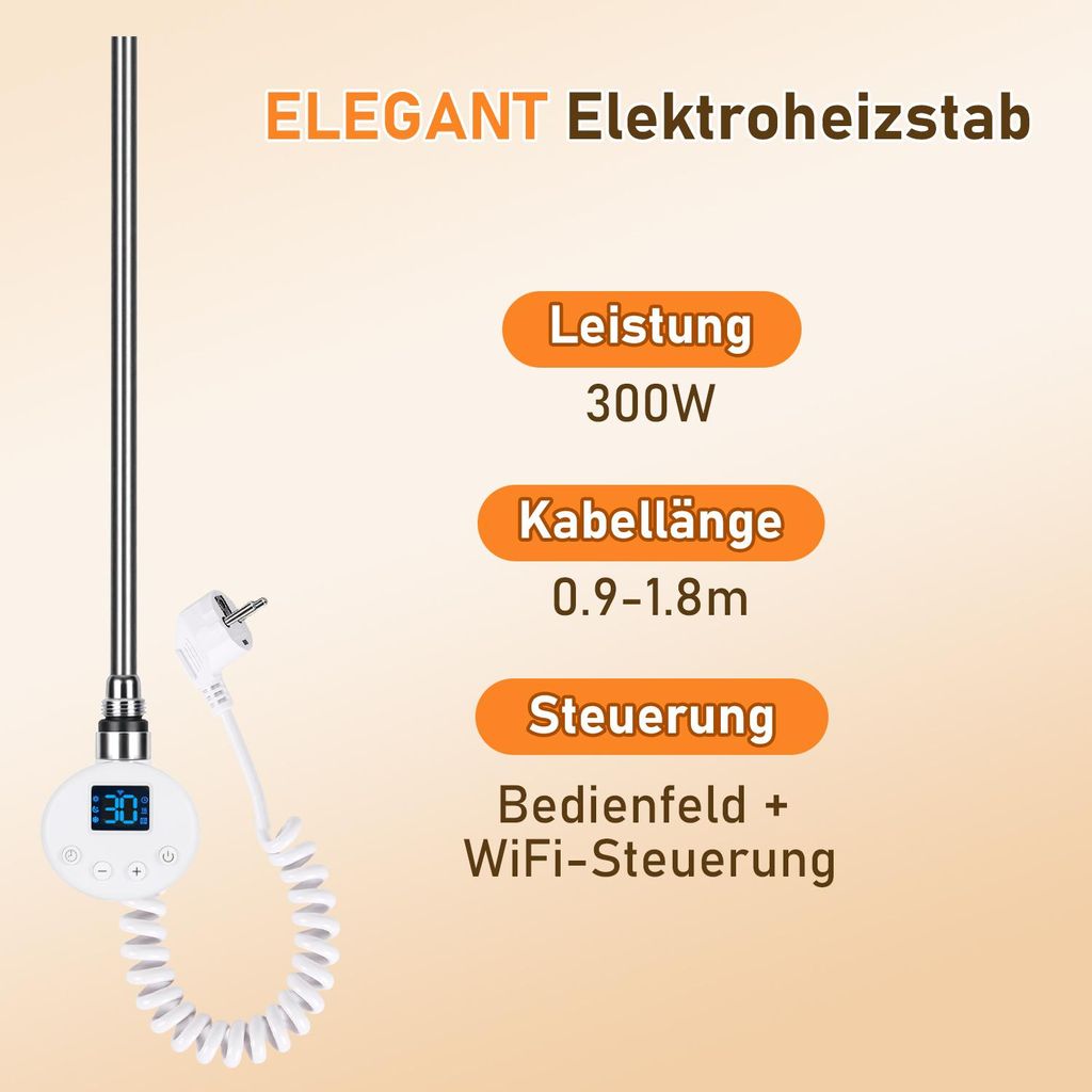 Grzejnik elektryczny ścienny Peviasot do łazienki, 300W, Zdjęcie produktu 