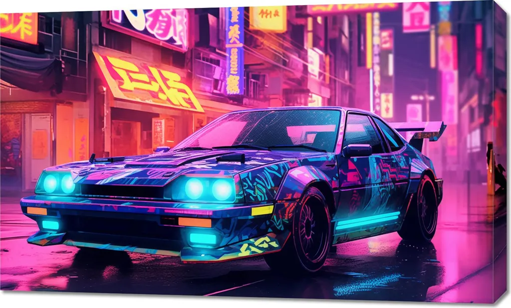 Tableau Image 100x60 cm Chasse Nocturne à Neo-Tokyo Art Mural Futuriste