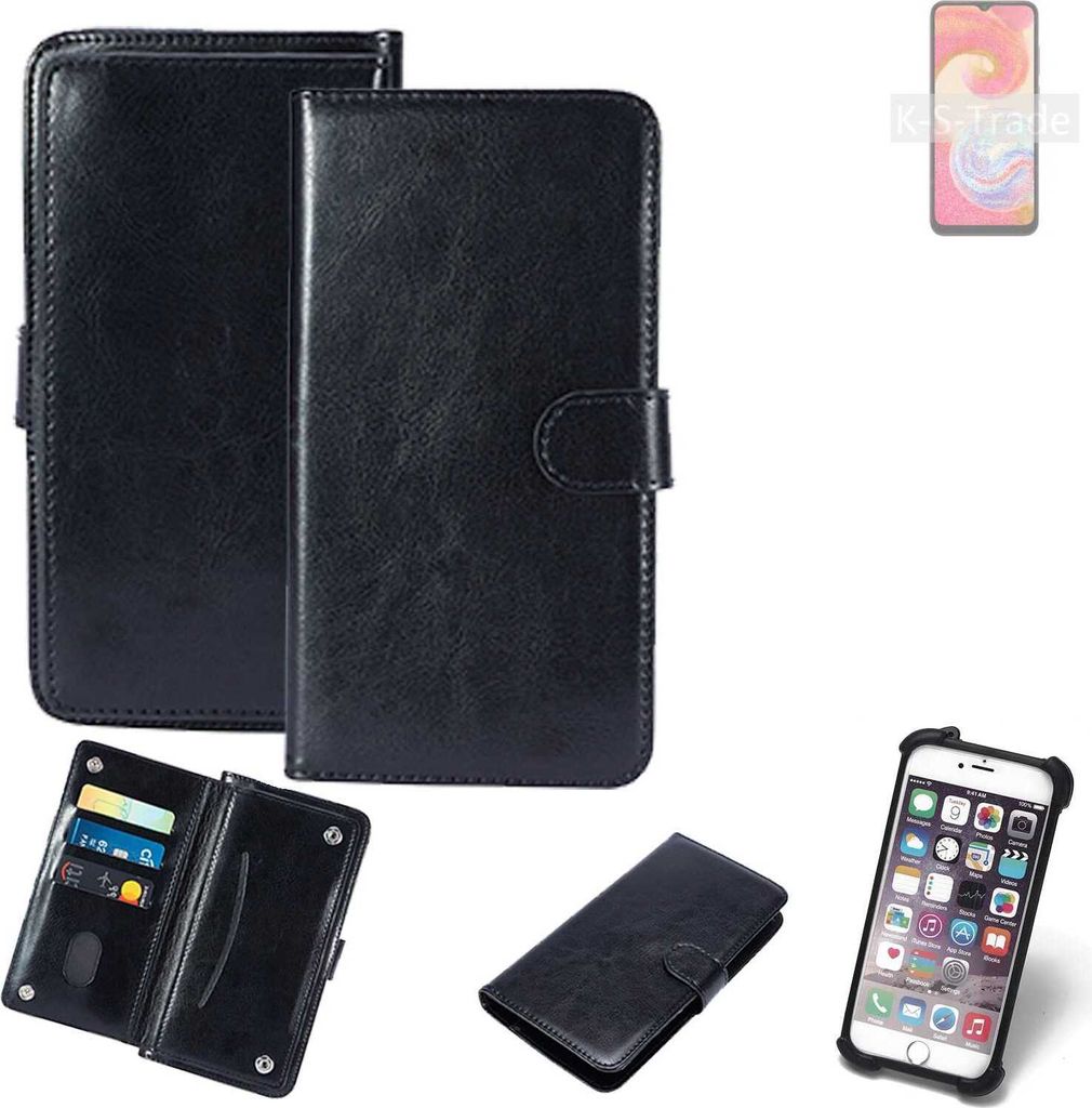 K-S-Trade 360° Hülle kompatibel mit Samsung Galaxy A04e schwarz Kunstleder Case BookCase WalletCase Kunstlederederhülle Handyhülle, Rundumschutz