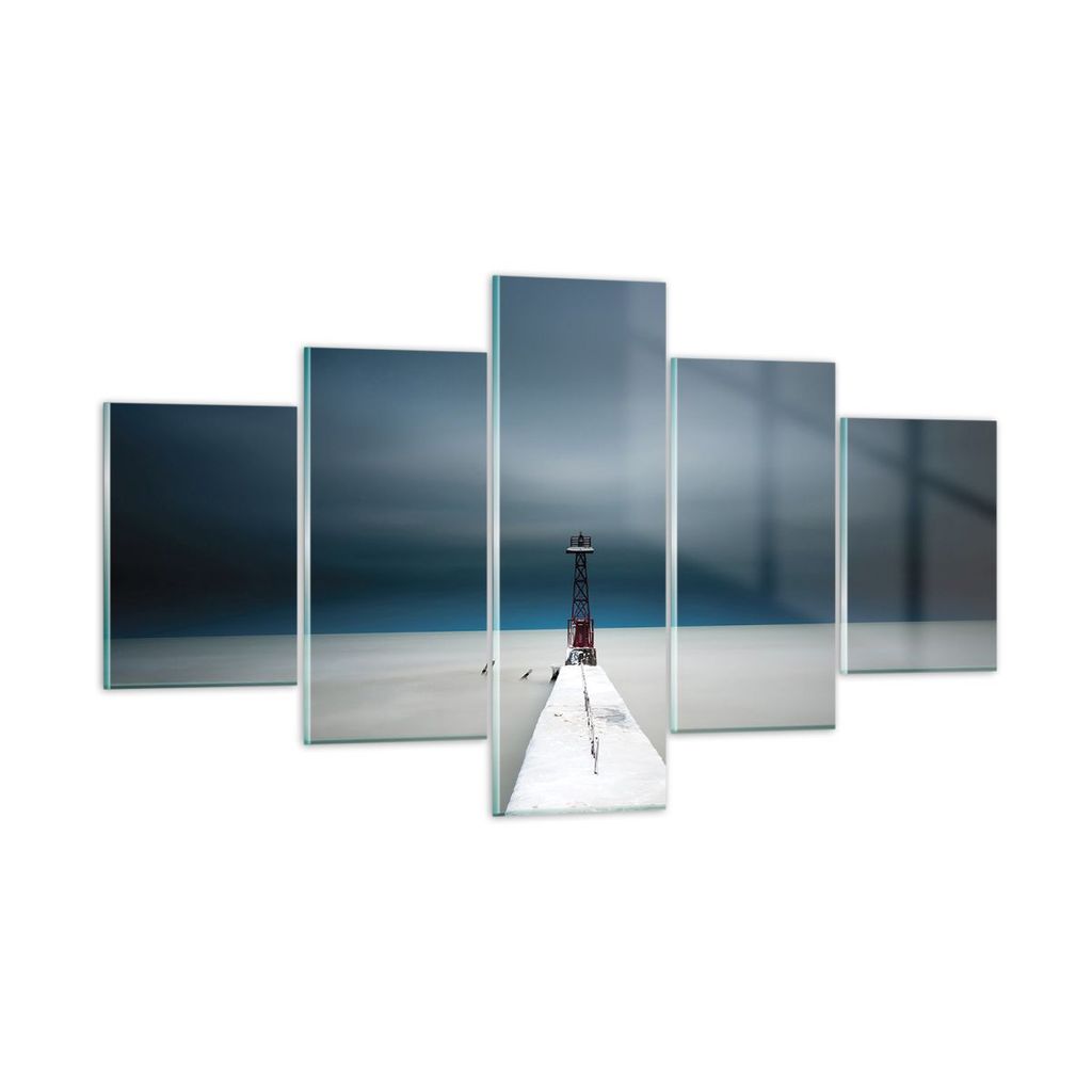 Bilder auf glas - 5 Teile - Turm Strand Himmel - 125x70cm - Glasbilder - Wandbilder - Bilder - zum Aufhängen bereit - Wanddekoration aus Glas - Gl...