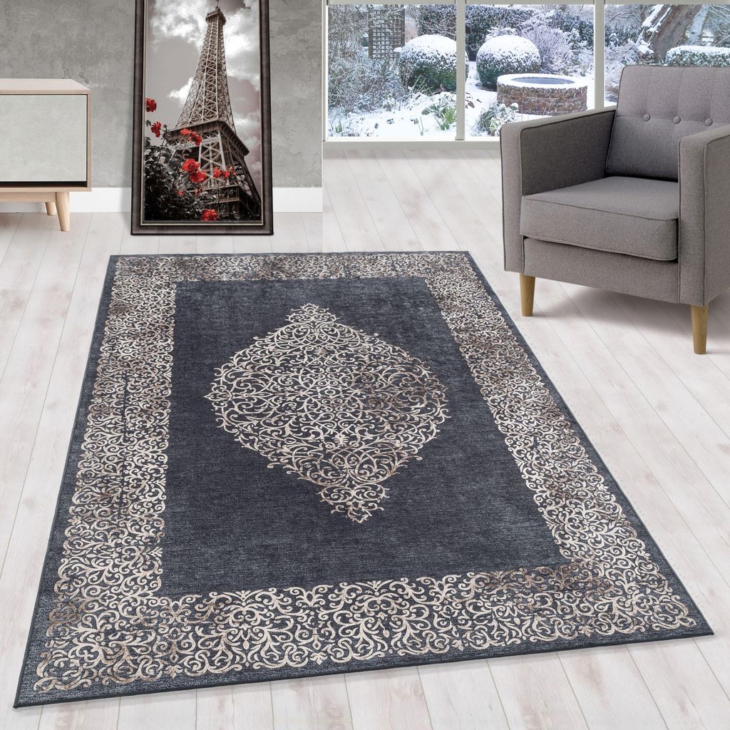 Homebyhome Waschbarer Teppich Wohnzimmer Kurzflor mit Vintage Stil & Rutschfester Rückseite Pflegeleicht Grösse 120x170 cm