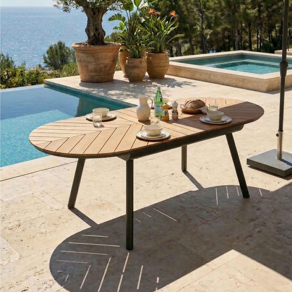 Rechteckiger ausziehbarer Gartentisch 180/220 cm Holzoptik - Oviala Jakarta