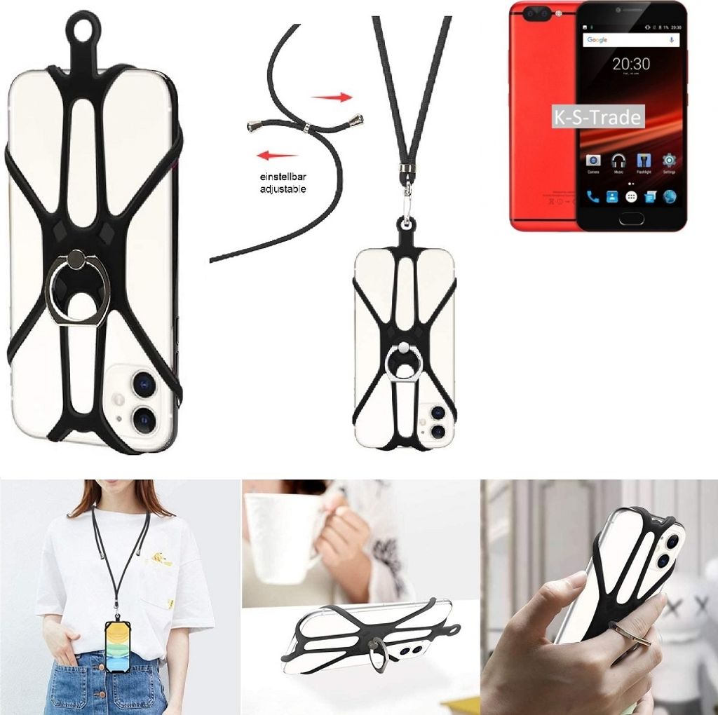 K-S-Trade 3in1 Handykette Handyband Handykordel Halsband Smartphone-Ring Handy-Ring kompatibel mit UMIDIGI Z1 Pro Fingerhalterung Handyring