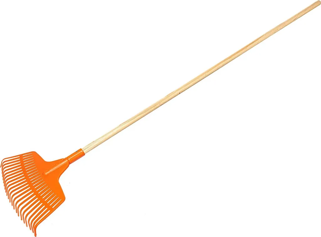 KOTARBAU® Rastrello Foglie Plastica 23 Denti Arancione con Manico Legno