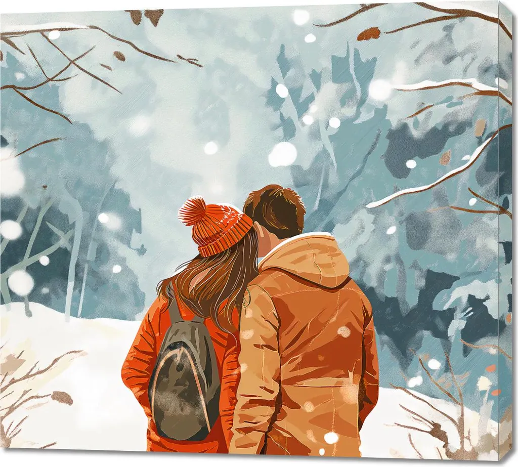 Quadro 100x90cm Insieme nella neve