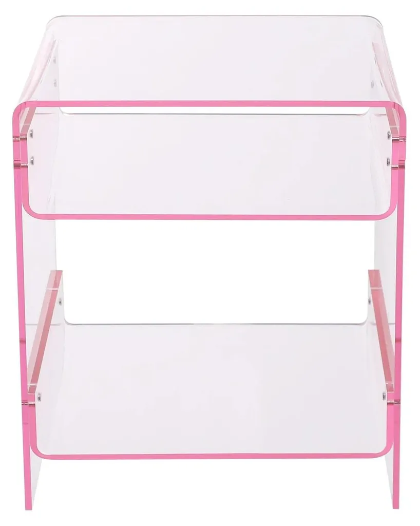 Table de chevet moderne en acrylique violet rose avec double tablette