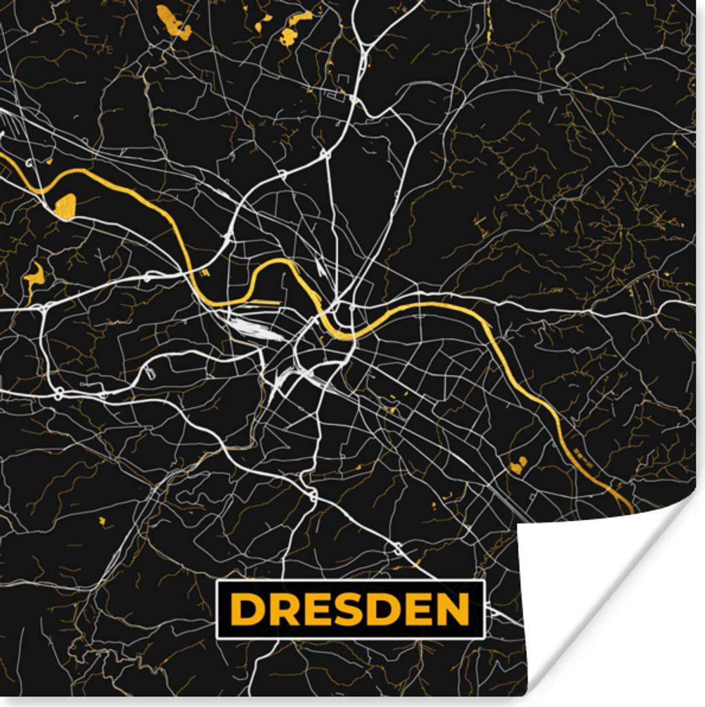 MuchoWow Poster Dresden - Gold - Stadtplan - Karte - Deutschland 30x30 cm - Wandposter - Printing