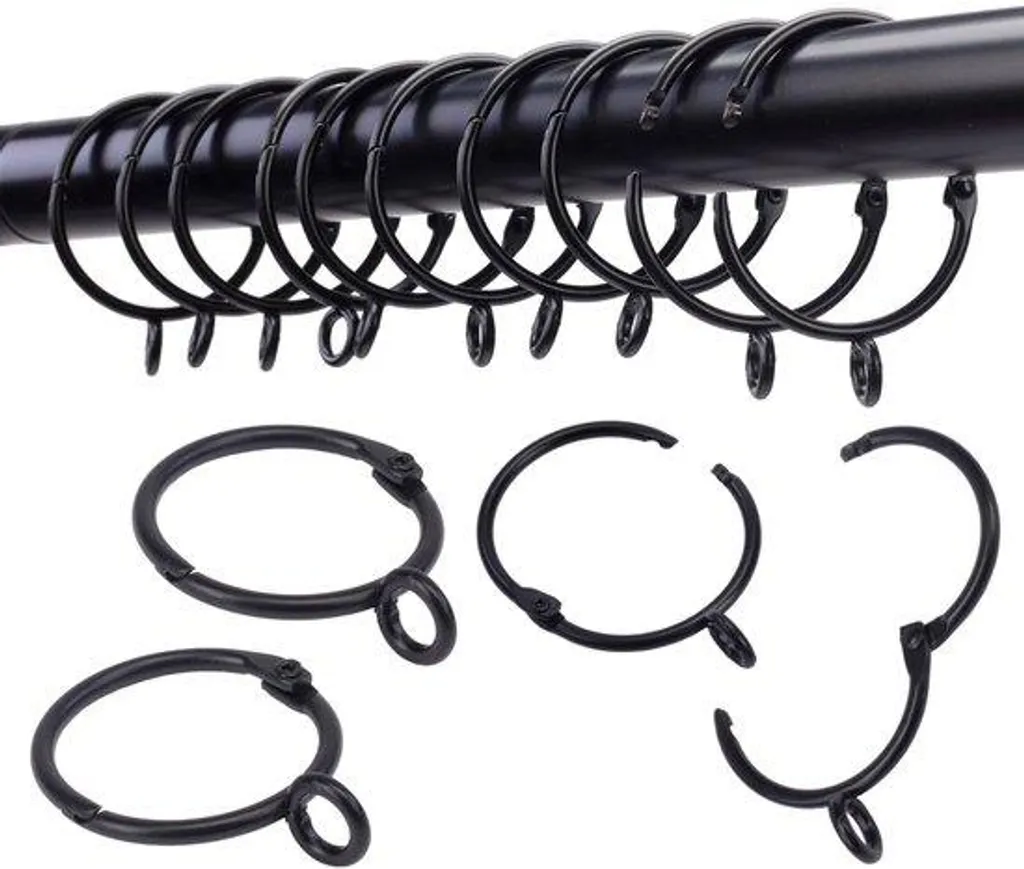 Anneaux Noirs pour Rideaux de Salon avec Pinces Pratiques, Ø 38 mm x24