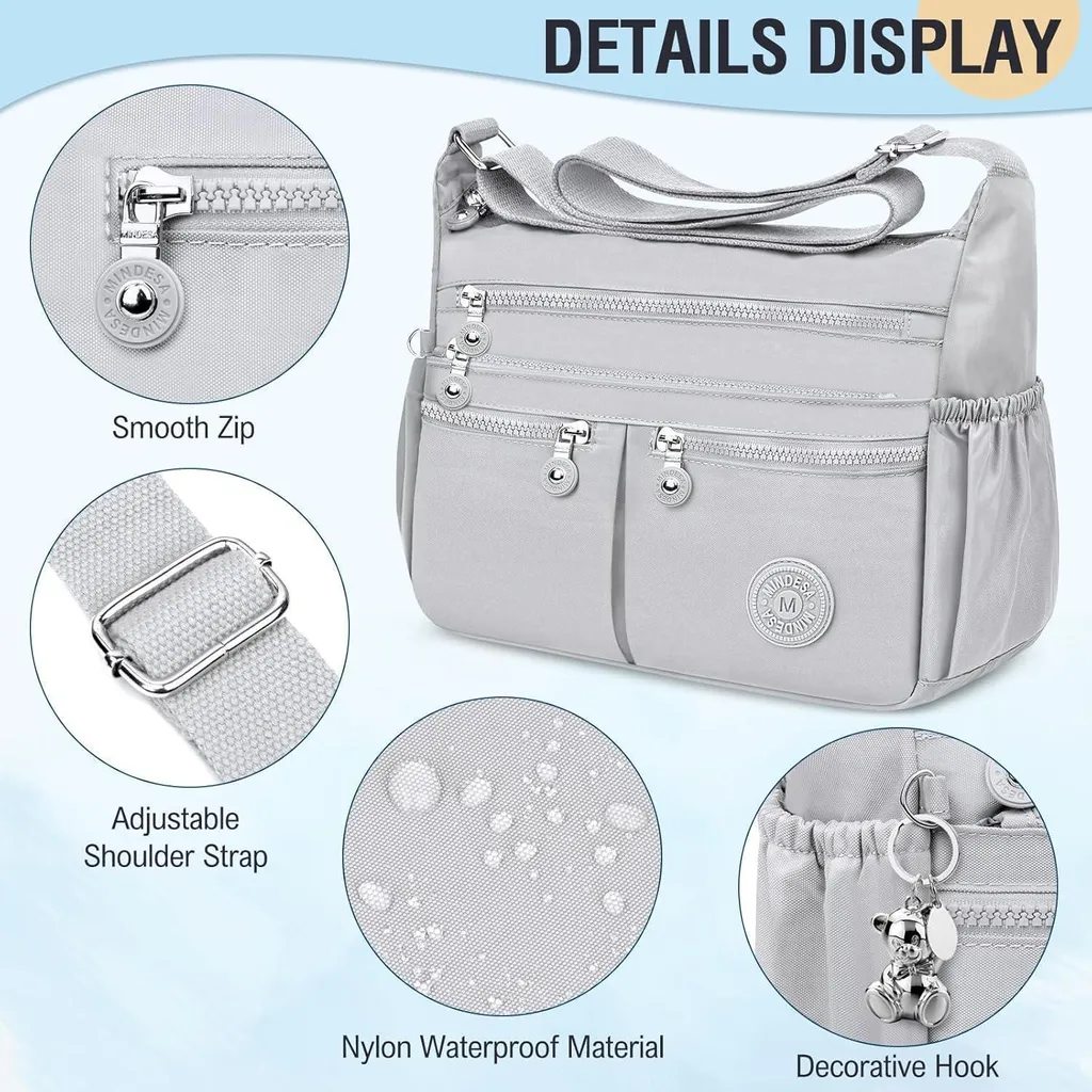 Borsa a Tracolla TEUEN Grande per Viaggi - Nylon Antifurto e Impermeabile - 12