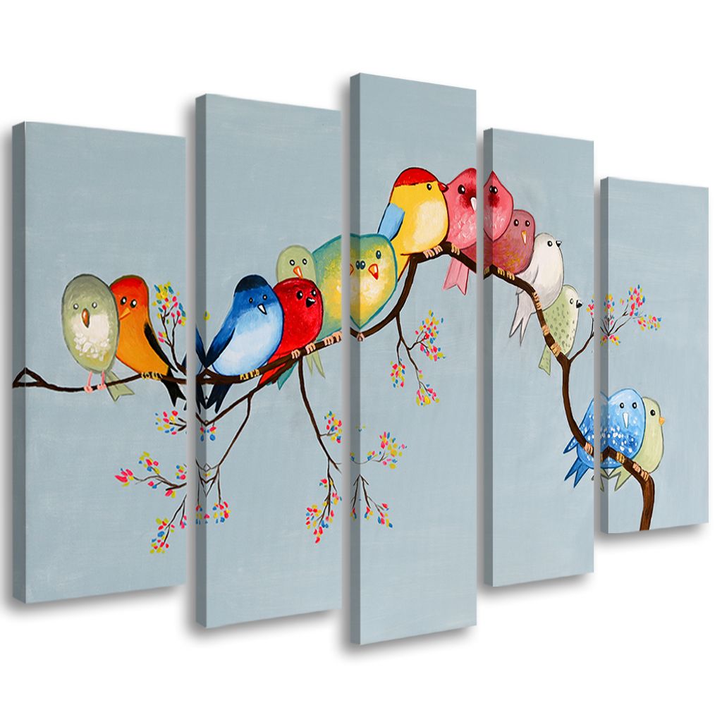 5-teiliges leinwandbild vögel 200x100 cm Feeby farbe wandbild bereit zum aufhängen
