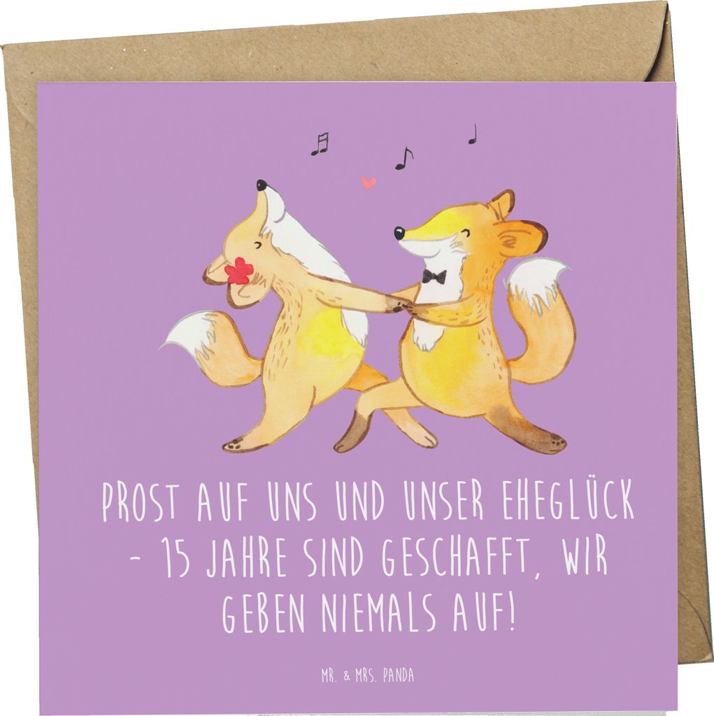 Mr. & Mrs. Panda Grußkarte 15. Hochzeitstag Gläserne Hochzeit - Lavendeltraum - Geschenk, doppelkarte, anlasskarte, 15 Jahre Ehe, Heirat, Glückw...