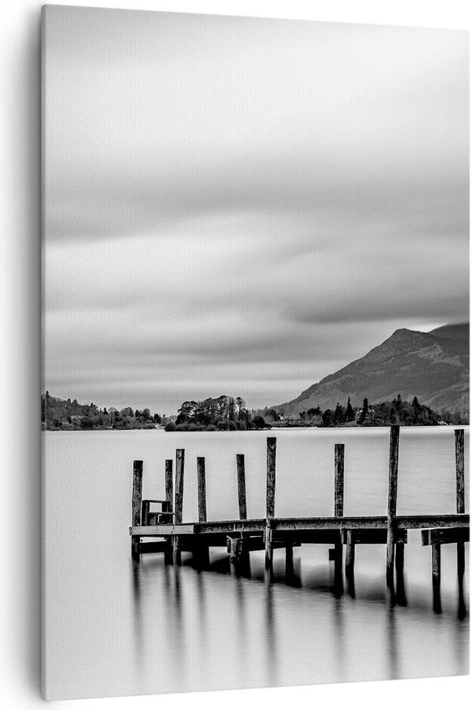 Bild auf Leinwand - Leinwandbild - Einteilig - Schwarzweiß Landschaft See - 70x100cm - Wand Bild - Wanddeko - Wandbilder - Leinwanddruck - Wanddek...