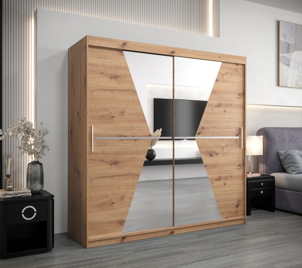 Kleiderschrank MILANA – Breite 200 cm, Eiche artisan