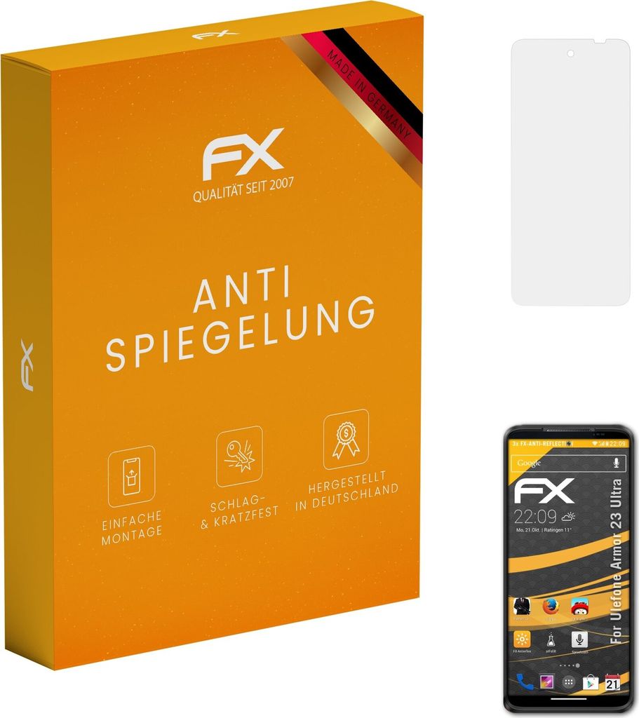 atFoliX FX-Antireflex 3x Schutzfolie kompatibel mit Ulefone Armor 23 Ultra Displayfolie