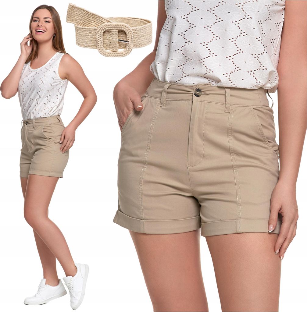 Damen Shorts mit Riemen Baumwolle Bequem mit Taschen MORAJ XXL