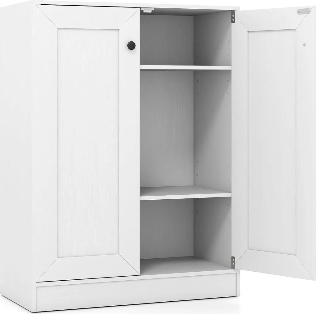 Petit buffet de rangement blanc en bois avec étagères modulables 60x80 cm