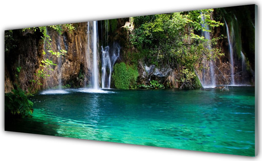 Küchenrückwand aus Glas 125x50cm Spritzschutz See Wasserfall Natur