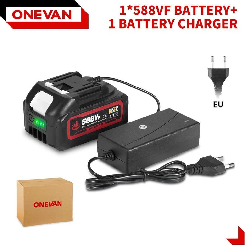 Li‐Ion Akku für Elektrowerkzeuge - 21V/18V Schlagschrauber - 22900 mAh - 588VF - Wiederaufladbar - 1 Stück - EU‐Stecker - Khaki