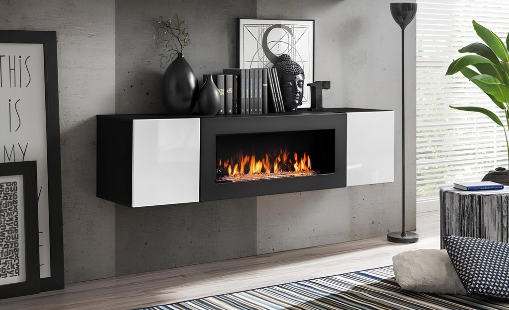 Hänge Schrank mit Kamin Wohnzimmermöbel Luxus Wandschrank Einrichtung Neu