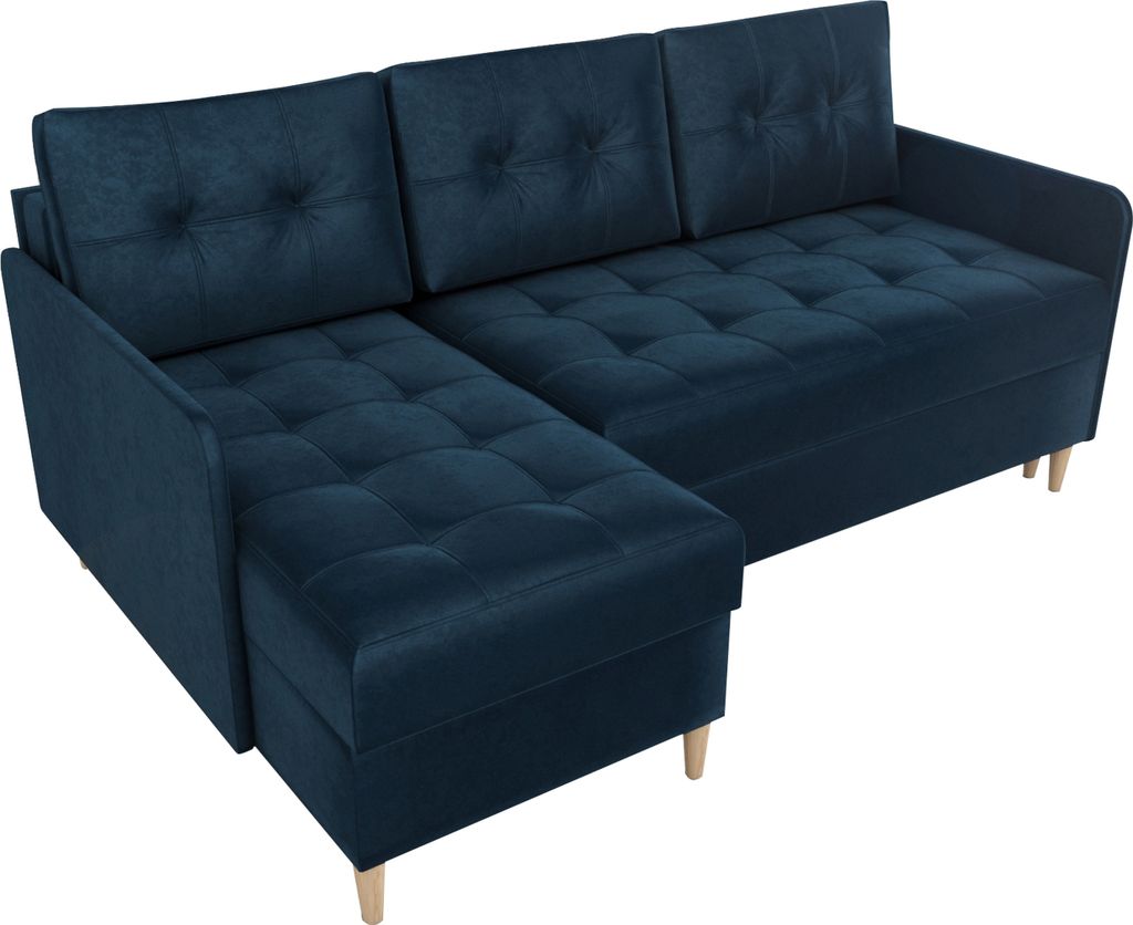 BroMARKT Ecksofa mit Schlaffunktion und Bettkasten Fado Blau Samtstoff Links