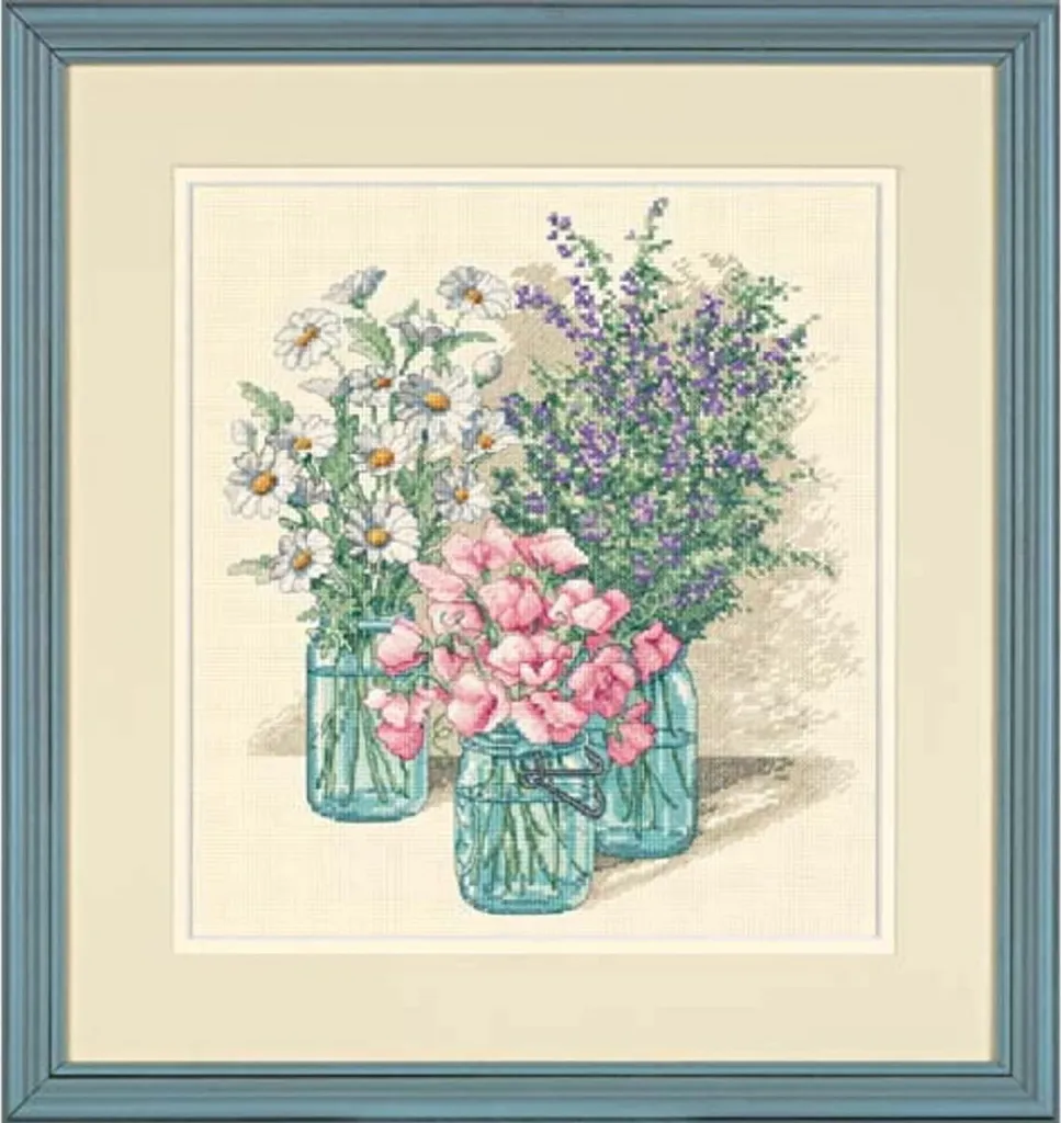 Set Punto Croce Contato Dimensions 27,9x30,4cm Trio Fiori