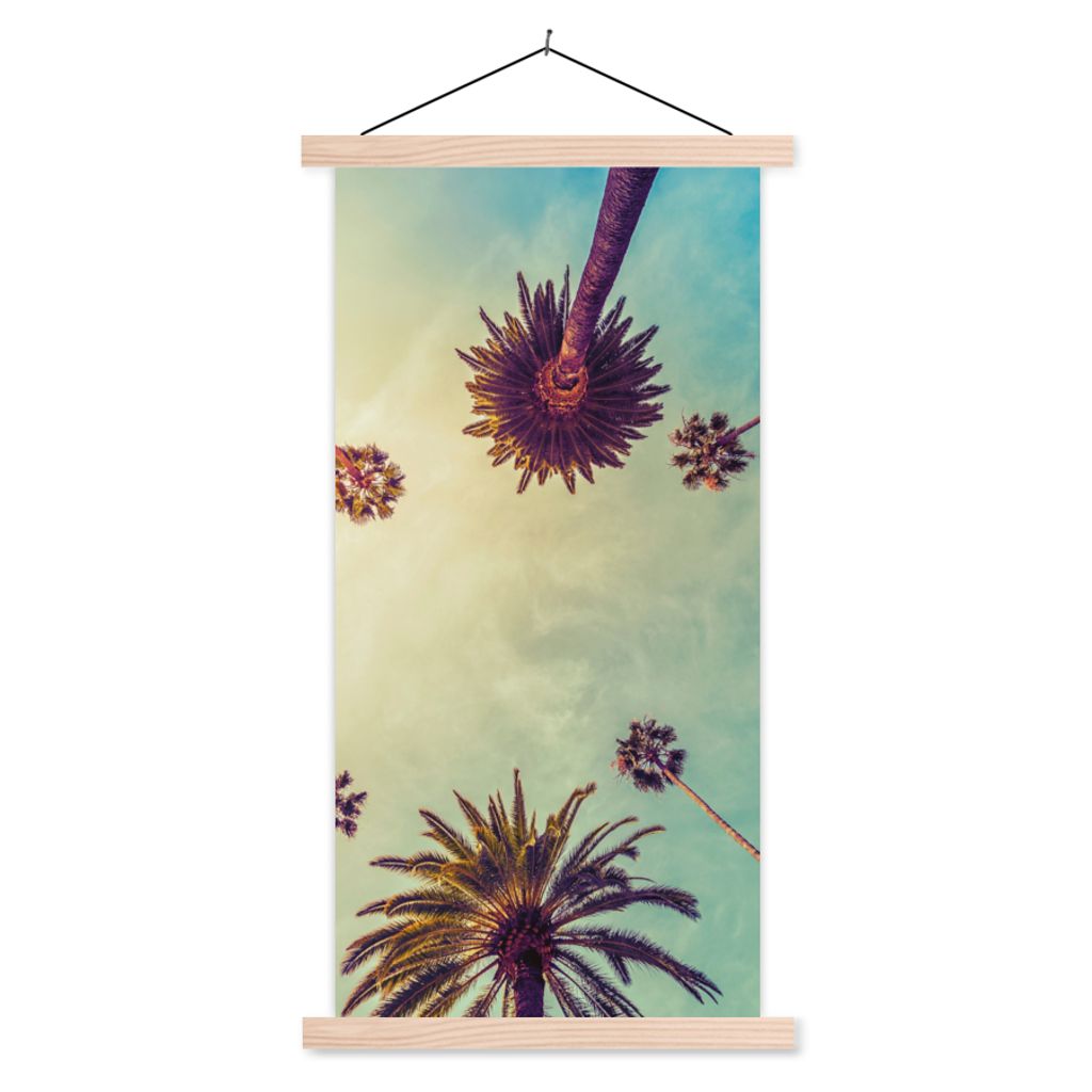 MuchoWow Textilposter Palme - Himmel - Bäume - Sommer - Tropisch 40x80 cm mit holzfarbenen Rahmen - Wohnzimmer