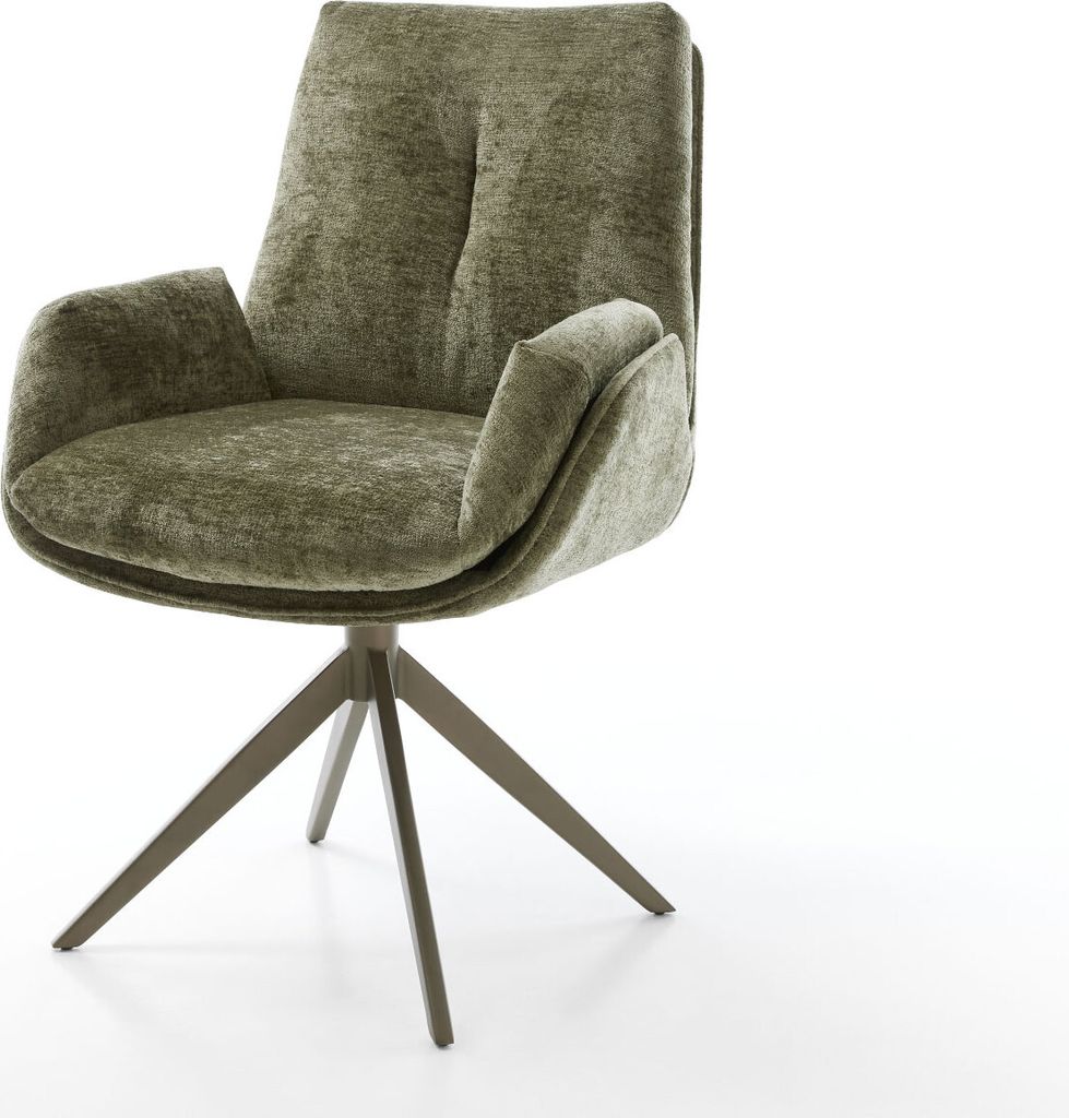 DELIFE Drehstuhl Clea-Flex Chenille Olive Kreuzgestell breit Effektfinish Titan 360° drehbar
