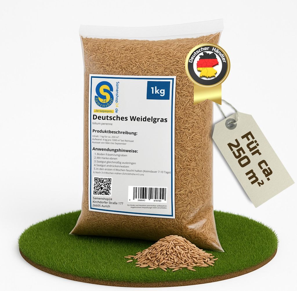 Samenshop24 Deutsches Weidelgras (lolium perenne) | 1kg für 250 m² | bringt höchste Erträge