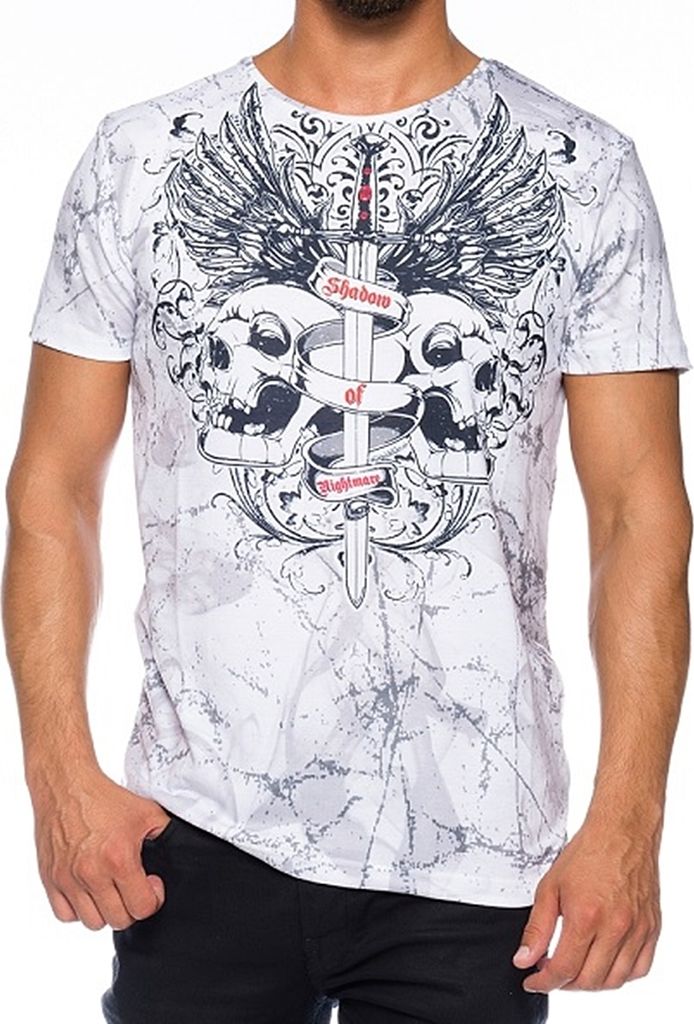 Brandneu Designer T-Shirt CARISMA Weiß Print "Shadow of Nightmare" CRM4362 L