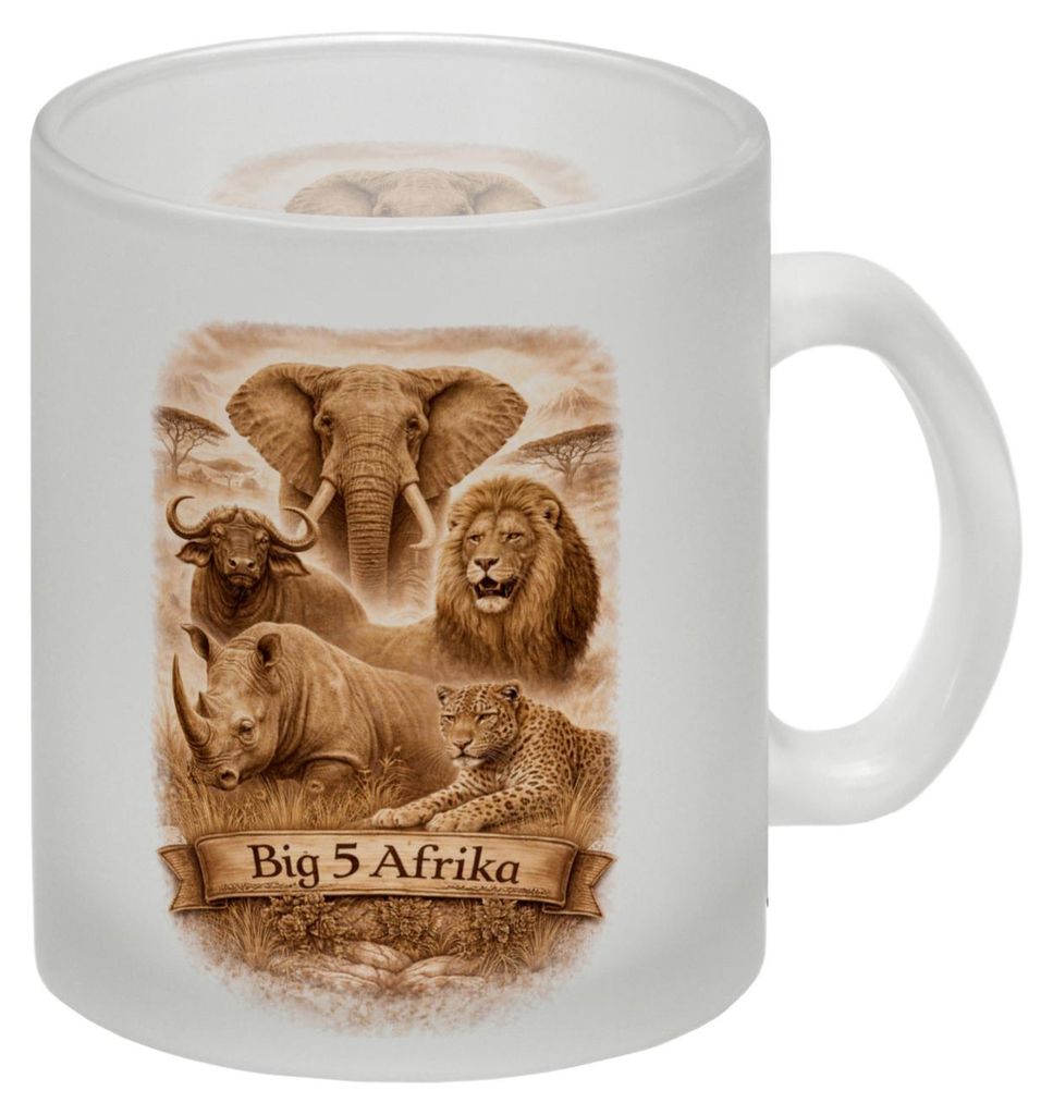 Big 5 Afrika Glas Tasse mit Tiermotiven