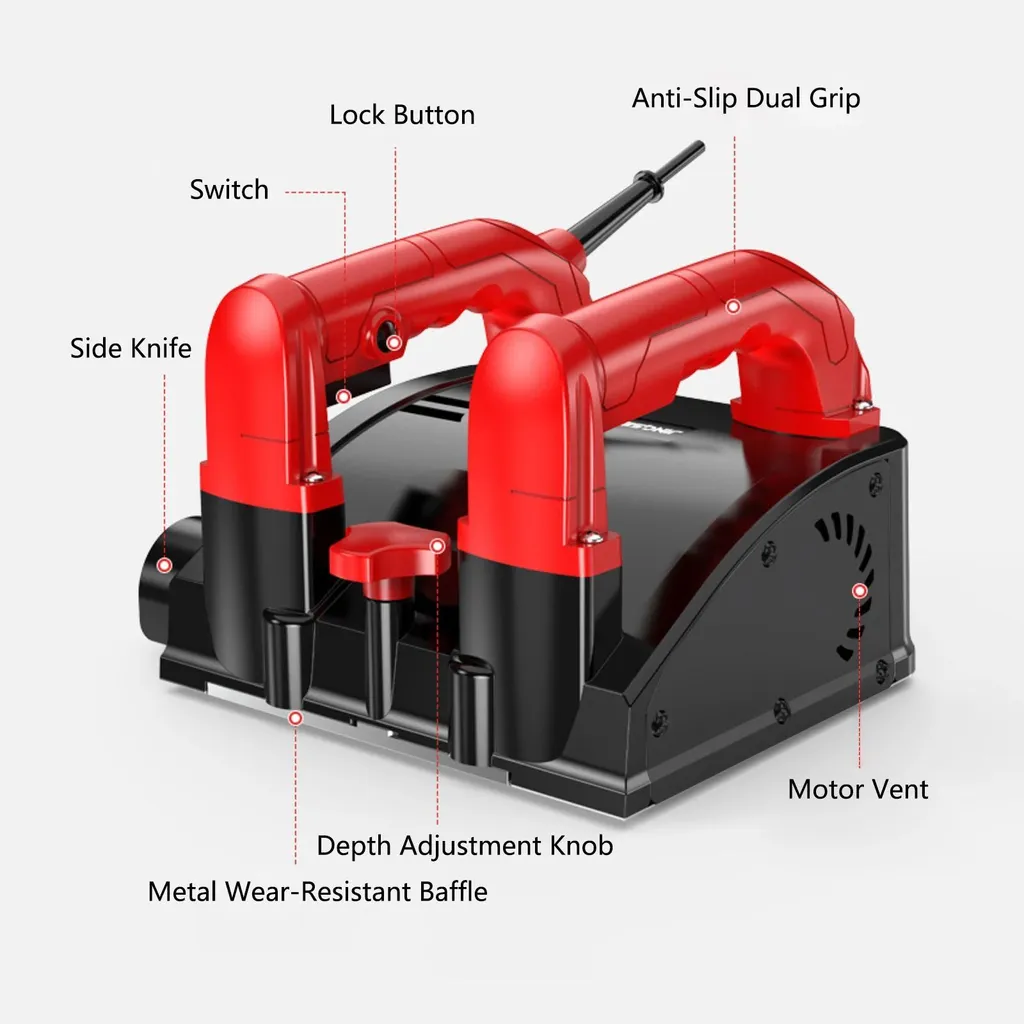 Fraiseuse à béton 1200W 3000 tr/min avec kit de raclage mural rouge